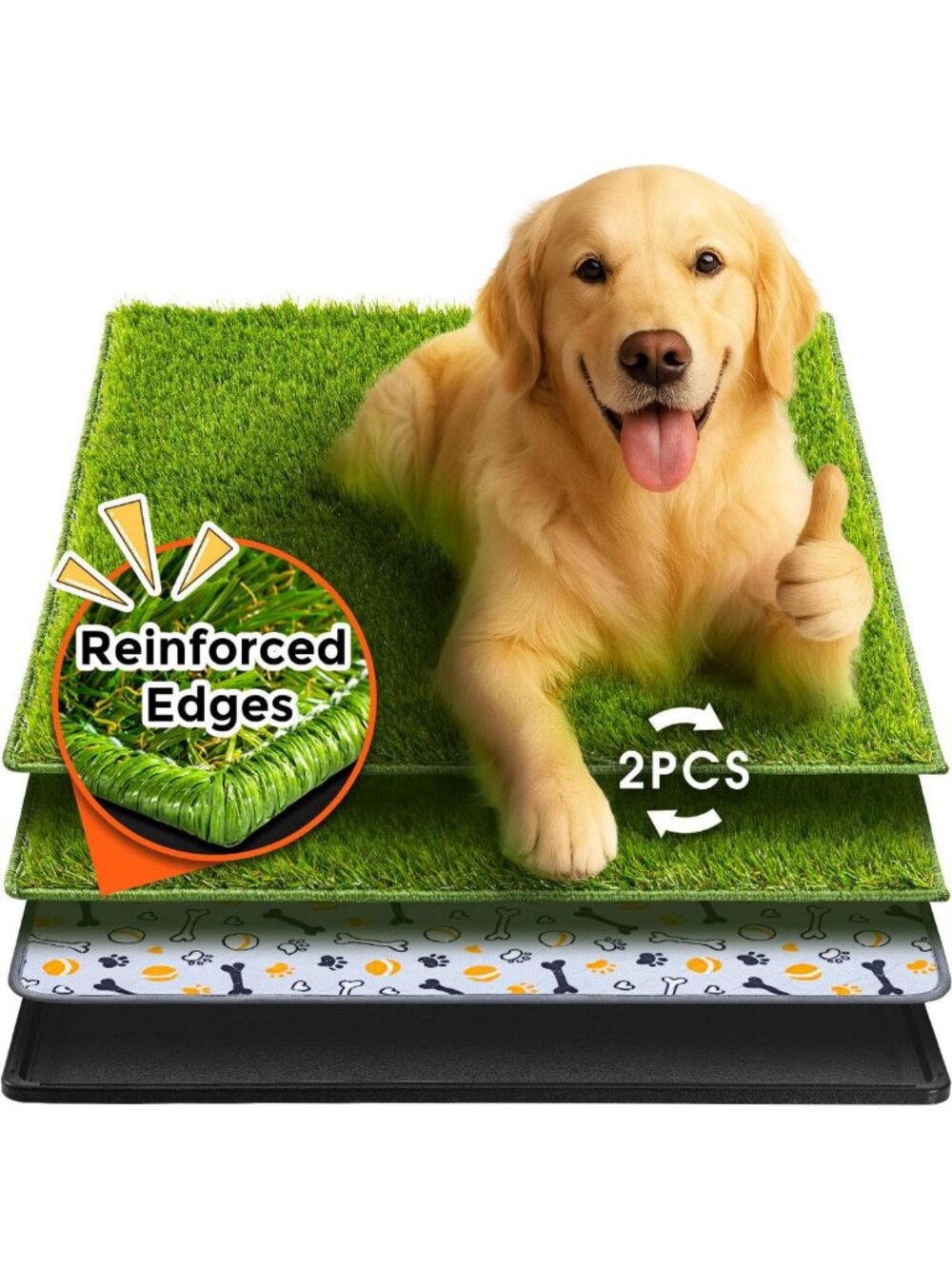 Large Dog Grass Pad with Tray - 35"x22.5", Reusable Turf, Waterproof Pee Pads